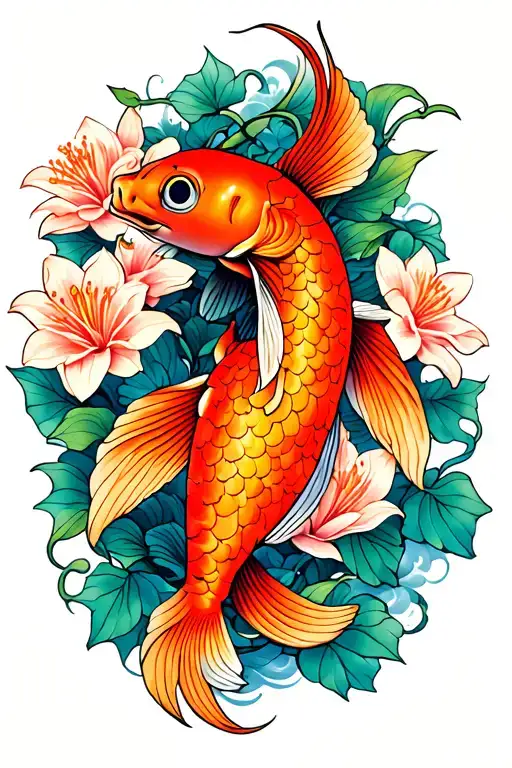 Coy Fish Swimming Through Flowly Lilys Vines Growing