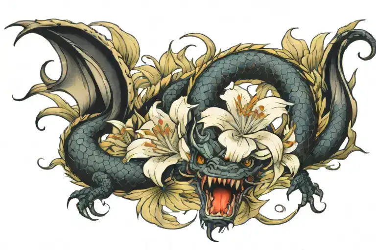 Dragon And Lily Flower