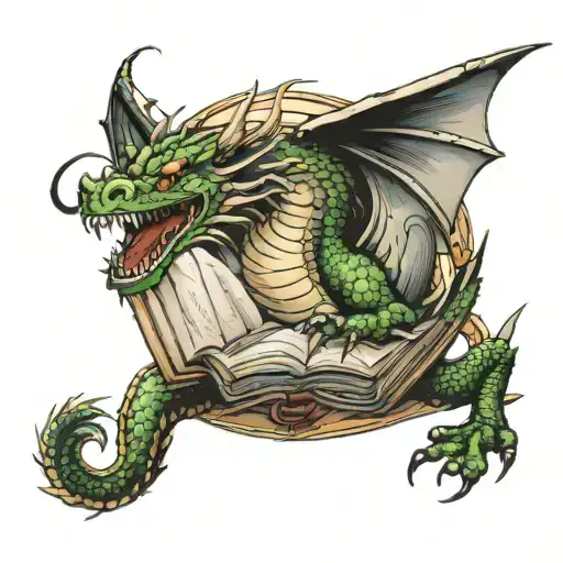 Old School Dragon Flying Out Of A Book Pages