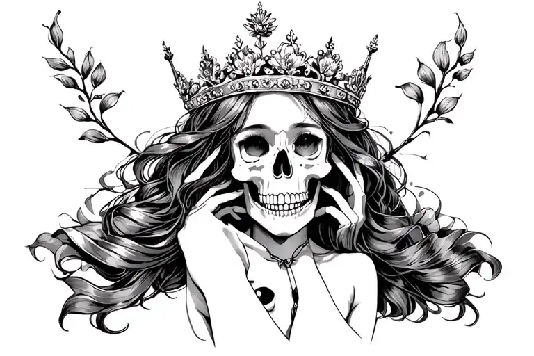 Sexy Woman Holding A Skull Wearing A Crown
