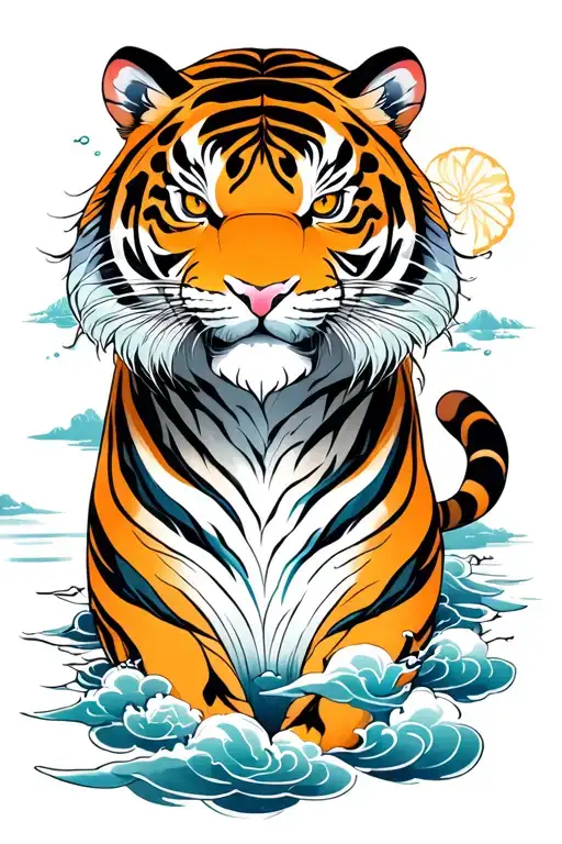 Japanese Style Clouds Water Tiger Full Bodysuit Front