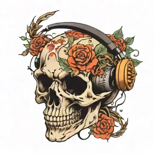 Skull Wearing Headphones Surrounded My Music Notes