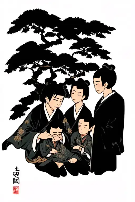 Sakura Tree And 3 Son Looking