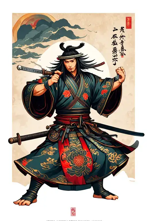 Japanese Samurai Warrior Wielding