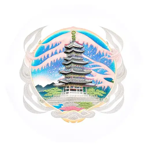 Japonese Lake With Two Lotus Flour And A Crossway In Middle From The Doojo To A Bamboo Tree