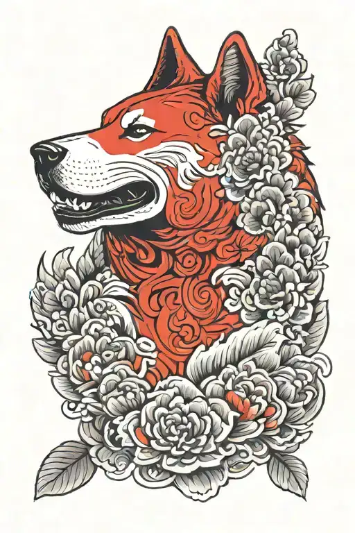 Akita Inu Red Dog Surrounded