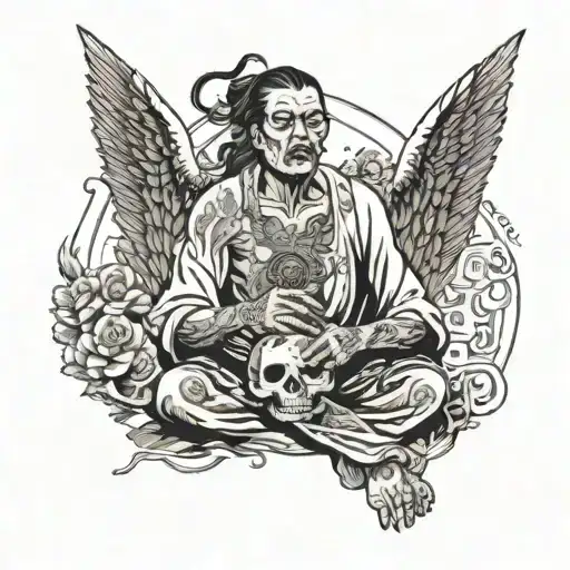 A Man While Dying Holding Angel And Death Tarot Card