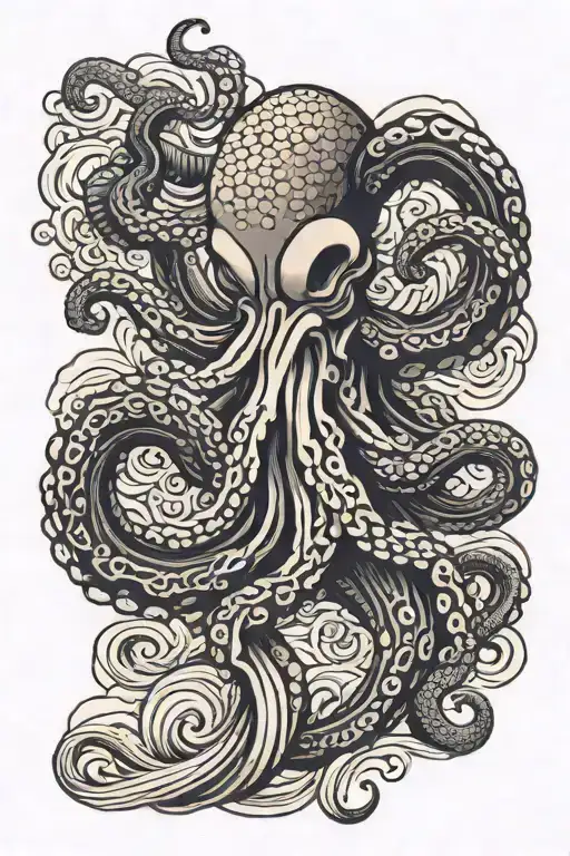 Japanese Octopus With Waves Crashing In The Background