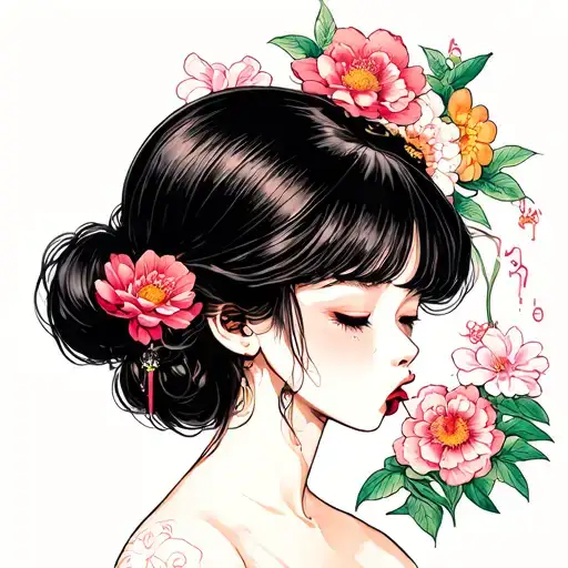 Head Of Girl Vomiting Up Pretty Flowers