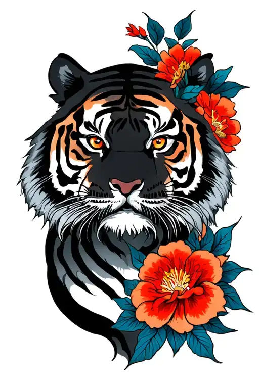 Tiger With Flowers