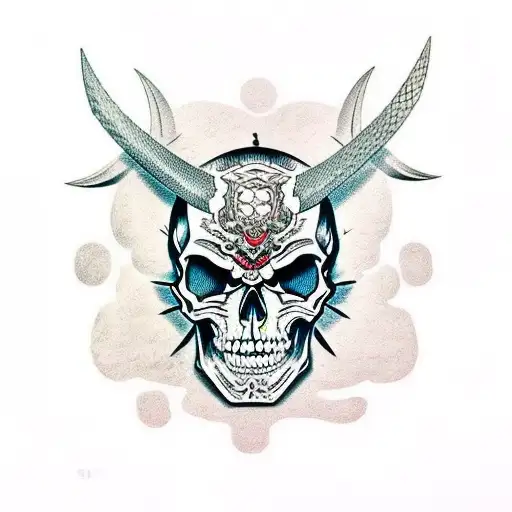 Skull Devill Samurai With Oni Mask