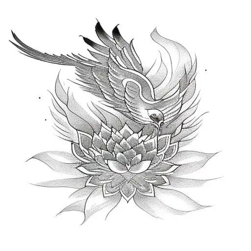 Phoenix Bird With Lotus Flower