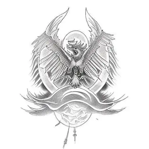 Rising Pheonix With A Crucifix In The Background