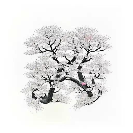 Cherry Blossom Trees With Samurai Silloets