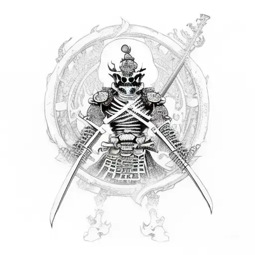 Skeleton Samurai In Armor With Waves Chaos
