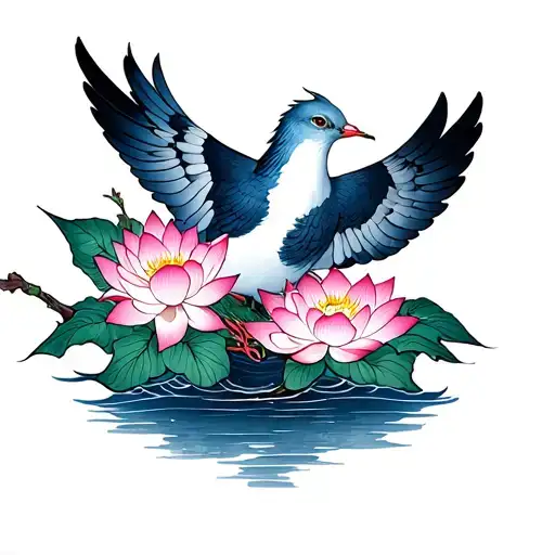 Dove And Lotus Flower Blooming