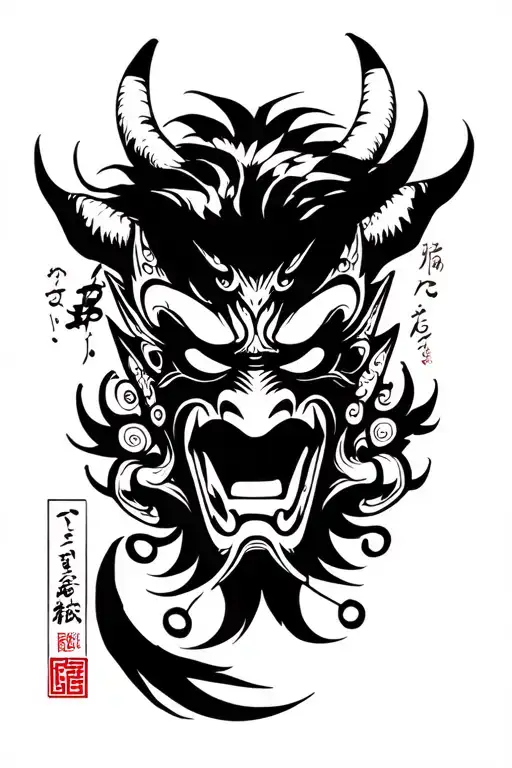 Japanese Mask Of A Demon Frightening