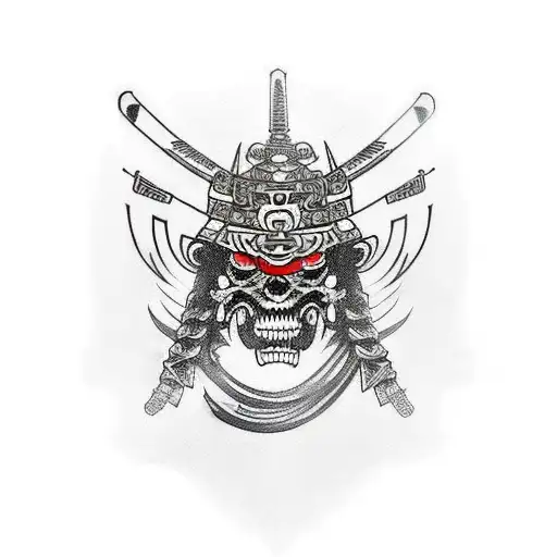 A Samurai Tattoo On My Arm With Skull Black And White