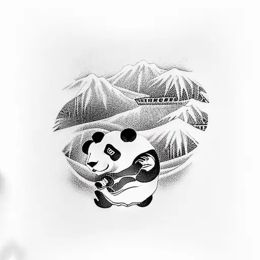 Panda Falling With Bamboo On It's Hand
