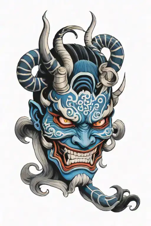 Oni Mask Blue And Black With Gemini Sign In The Eye