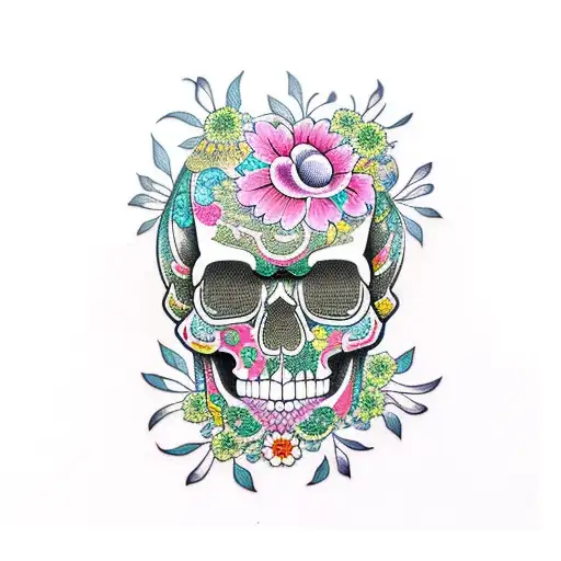 Colored Skull With Flowers