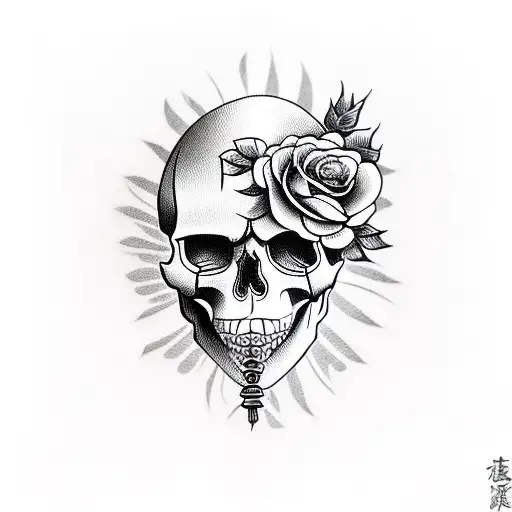 Skull With Knifes And Roses