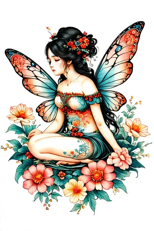 Fairy Sitting In Flowers