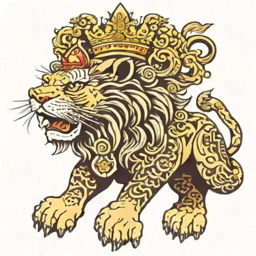 Ancient Lion Wearing A Crown