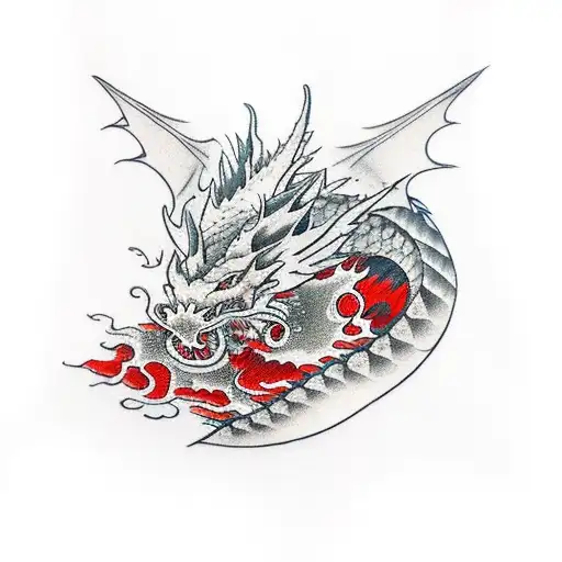 Dragon With Red Clouds Around Tha Arm