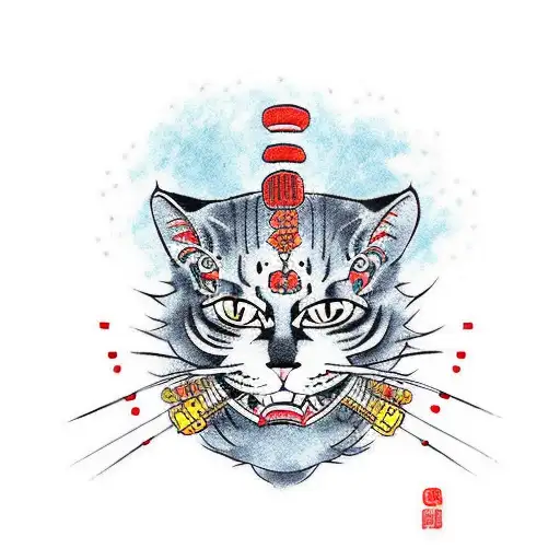 Cat With Samurai Mask