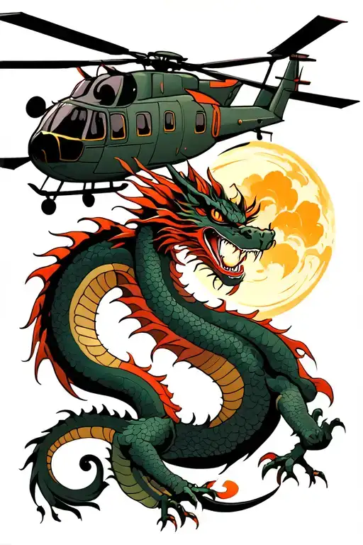 Dragon Fighting A Helicopter