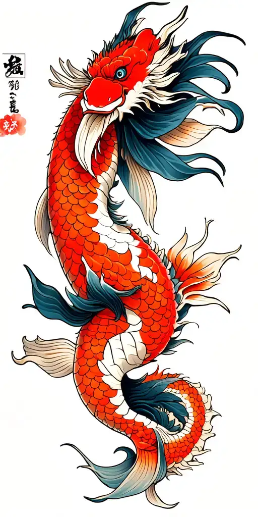 Traditional Japanese Koi And Dragon Arm Tattoo Design