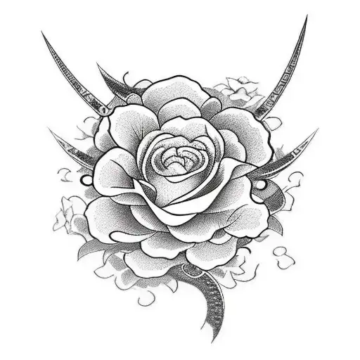 Samurai Sword With Roses In Black
