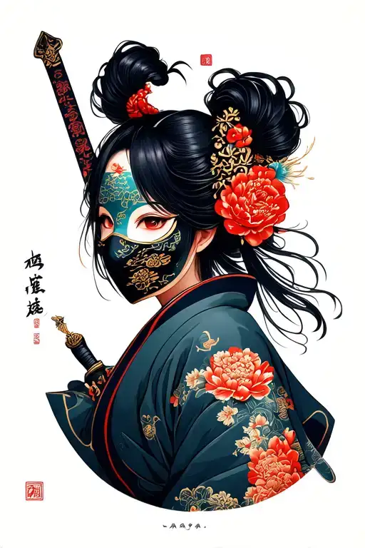 Girl In The Mask Of Hanya With A Sword Portrait