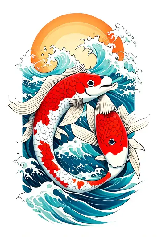 Koi Fish With Waves
