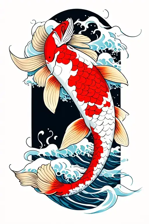 Koi Fish With Waves