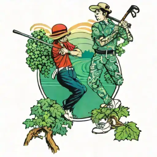 A Vineyard Landscape With Golf Clubs And Salsa Dancers In The Background