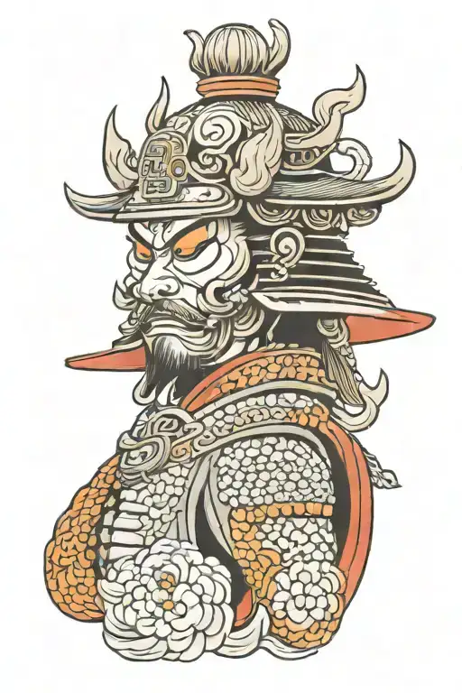 Japanese Temple With Samurai Head With Helmet