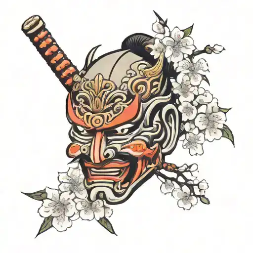 Samurai Mask With Cherry Blossoms