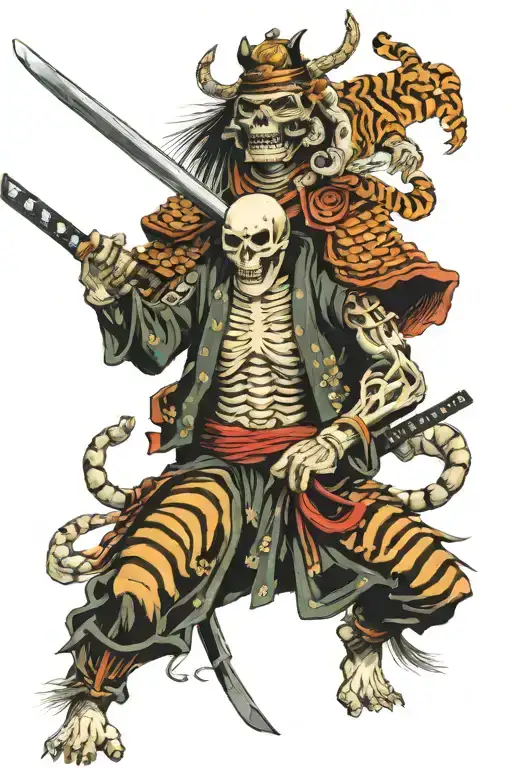 Samurai Skeleton And Tiger