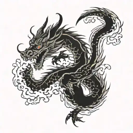Dragon With Birds Flying And Lightnings