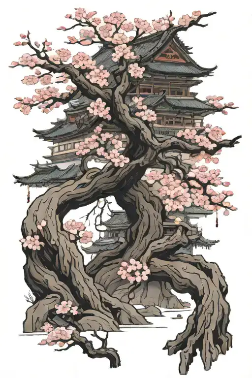 Samurai Temple Cherry Blossom Tree