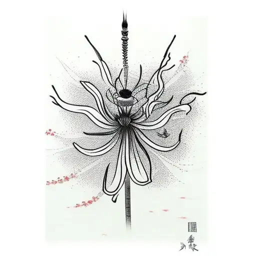 Red Spider Lily With A Dragonfly