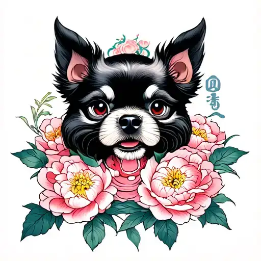 Shishi Dog And Peonies