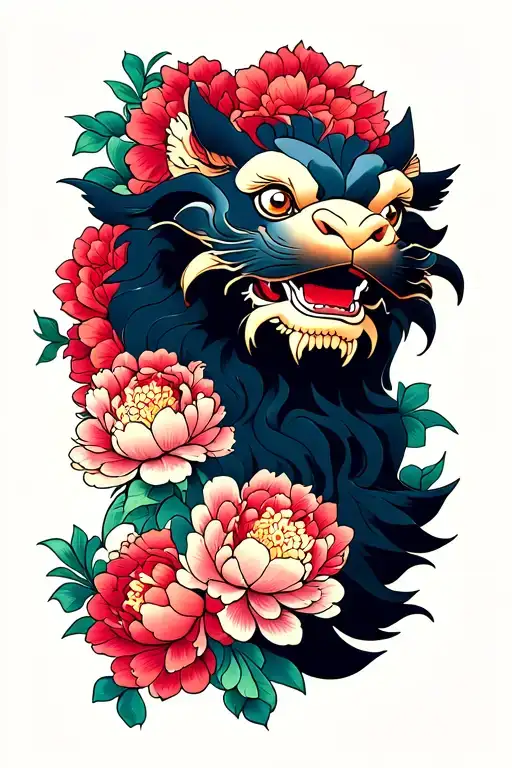 Foo Dog And Peonies