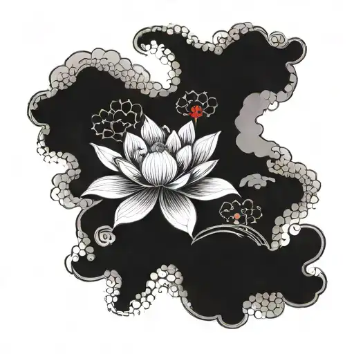 Lotus Flowers With Japanese Style Clouds Surrounding