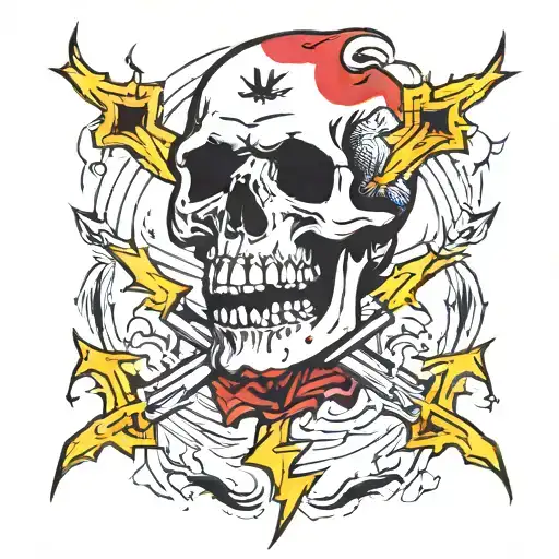 Skull Crossbones With Lightning Bolts Piercing