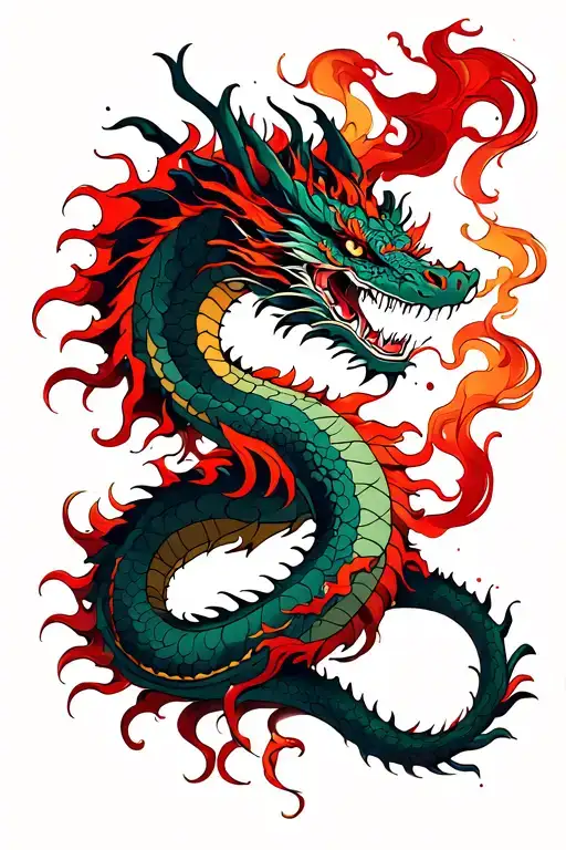 Dragon Tattoo Wit Red Smoke Flowing