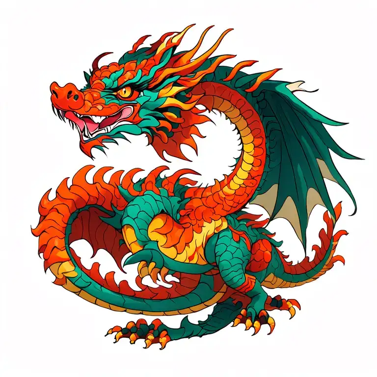 A Stlyed Dragon With Wings On Both Shoulder Blades And The Head On The Lumbar