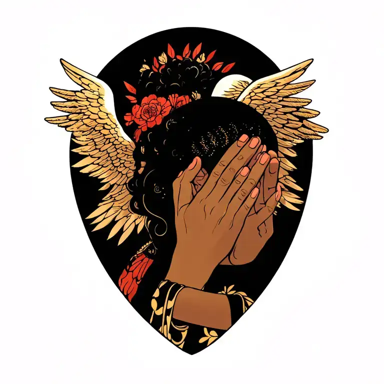 African Angels Pray Hands Holding Side View